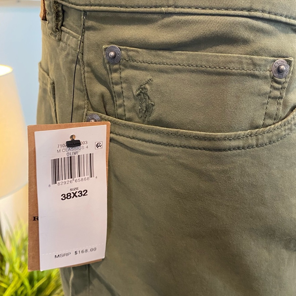 Ralph Lauren Olive Green Chino Pants Varick Slim Straight Size 38 x 32 MSRP $168 - Picture 3 of 7